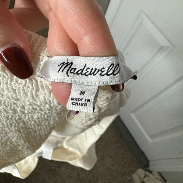 MADEWELL Abbie‎ Cream Crop Top Linen Viscose Blend Stretchy Back Size Medium - Image 6