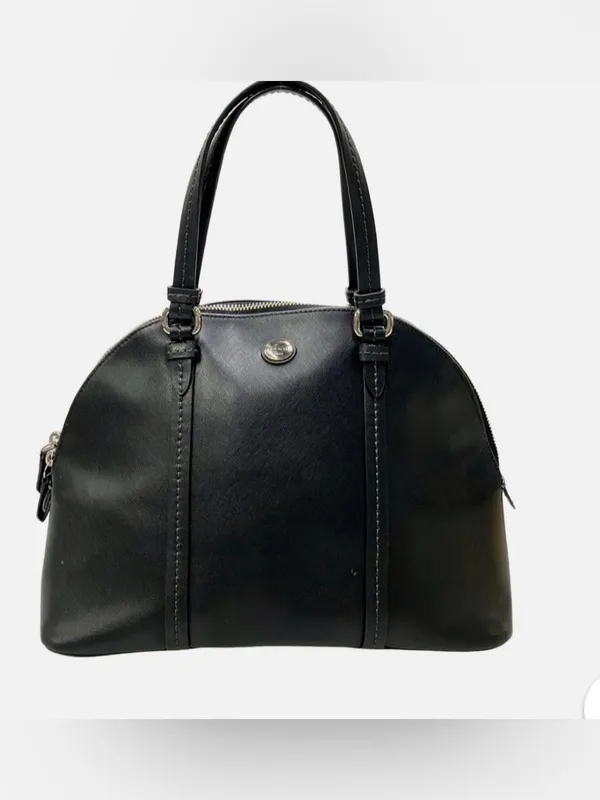 Coach Black Leather Dome Shoulder Bag with Tan Tag - Image 2