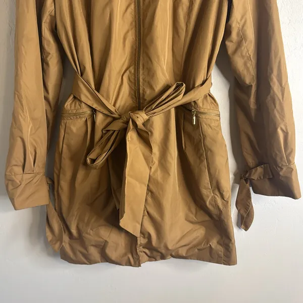 Cole Haan Women's Tan Trench Rain Coat Classic Hooded Medium - Image 3