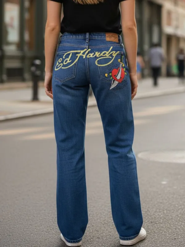 NWT ED HARDY Women’s Dagger Heart Wide Leg Jean WEHDB8300-3 SZ-32 - Image 2