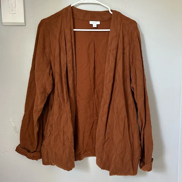 Pure J.Jill Textured Loose Fit Open Front Cardigan Pockets Brown Size large - Image 2