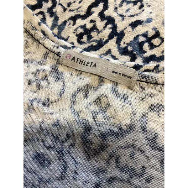 Athleta 100% Linen Tribal Print Racerback Tank Top Women Large Blue White - Image 4