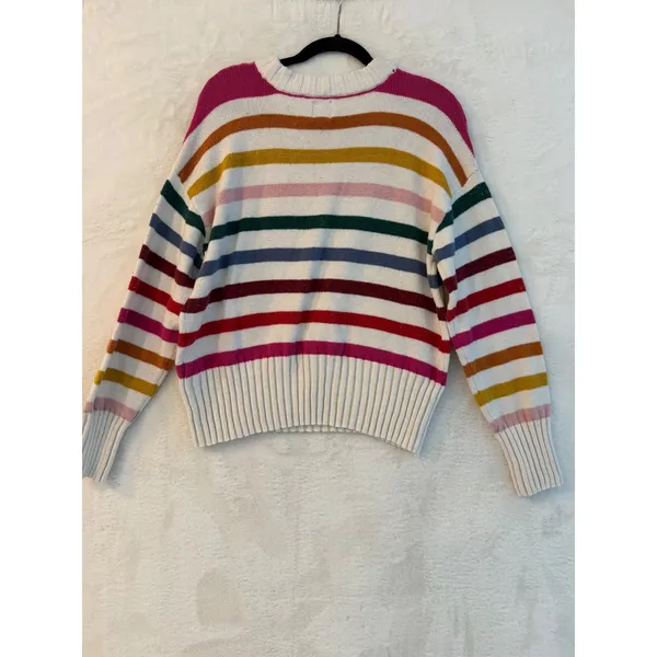 Gap Womens Large‎ Rainbow Stripe Crewneck Sweater Ivory Multi Color Cotton Blend - Image 5