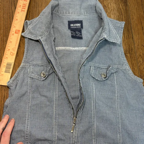VTG 90s Blue Gingham Vest Zip Up 100% Cotton‎ Womens XS/S Cottagecore Cropped - Image 6