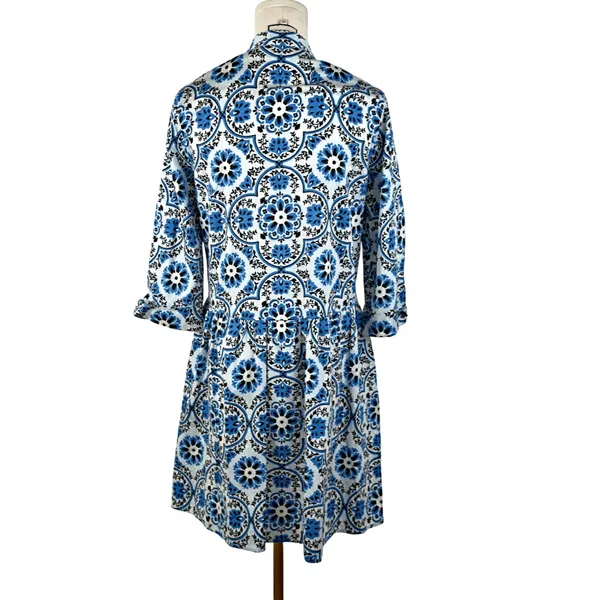 Tuckernuck X-SMALL Golden Medallion Crawford Dress Blue White Ruffle Mini - Image 4