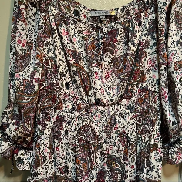 Figueroa & Flower Women's Size Large Midi Dress Boho Paisley Floral Off Shoulder - Image 5