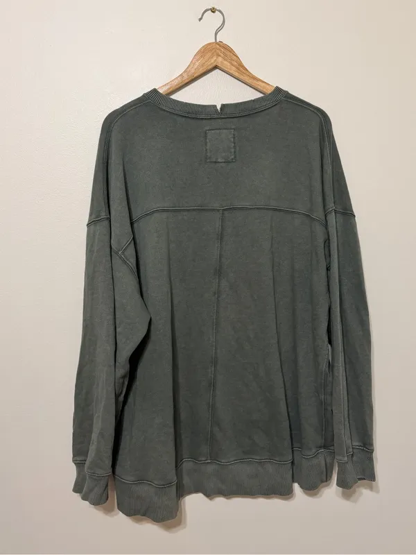 Aerie The Chill Crew Sweatshirt Size Large Green Pullover Sweater Oversized - Image 7