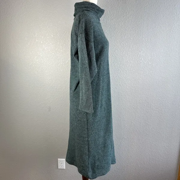 Akimbo Sustainable Midi Mock Sweater Dress Size L Green Cotton Minimal Lagenlook - Image 6