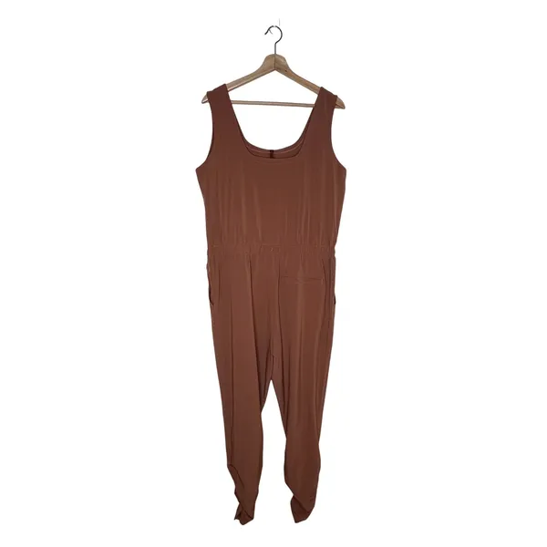 prAna‎ Railay Jumpsuit Womens L Clay Orange Sleeveless Zip Neck UPF 50 Stretch - Image 2