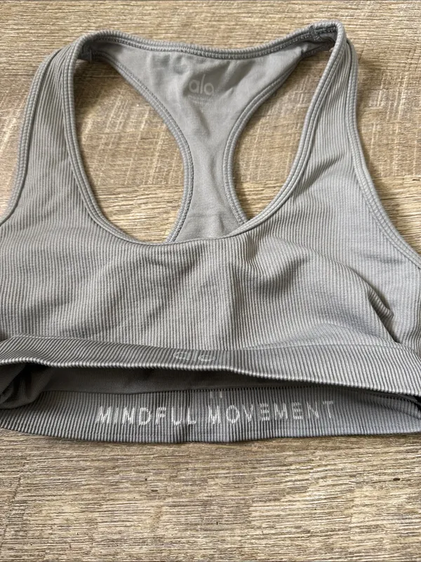 ALO Yoga Ribbed Racerback Sports Bra In Gray Size Small - Image 2