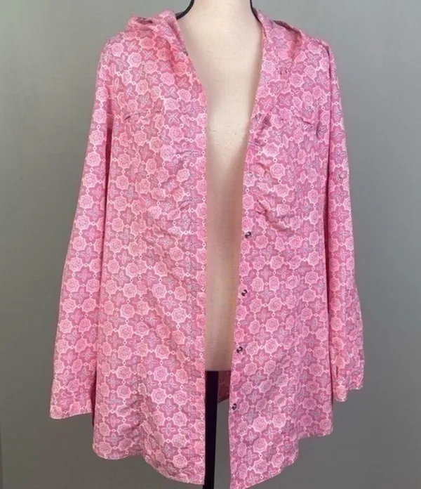 L.L.BEAN pink w/white and black lightweight “Shacket” (shirt/jacket), Large. EUC - Image 4