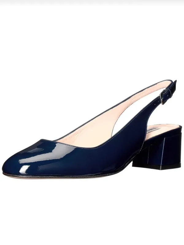 LK Bennett Navy Patent Slingback Block Heels - Image 9