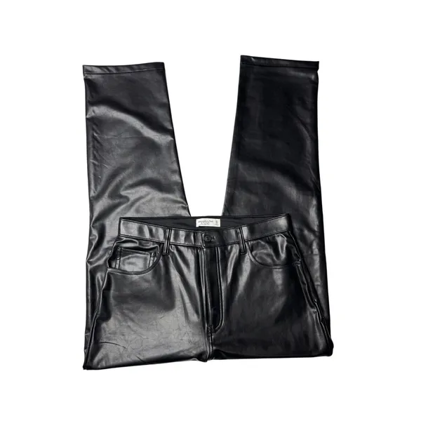Abercrombie Curve Love 90s Straight Vegan Leather Pants High Rise Black 32 14R - Image 4