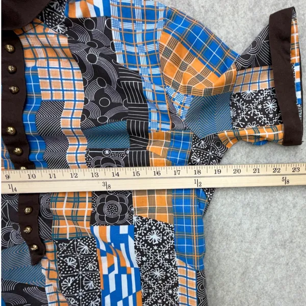 Vtg Montgomery Ward Dress Womens M Patchwork Brown Retro Mod 70s Whimsy Hippie - Image 8