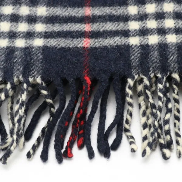 Vintage Burberry House Check Blue, Red & White Lambswool Plaid Scarf - Image 5