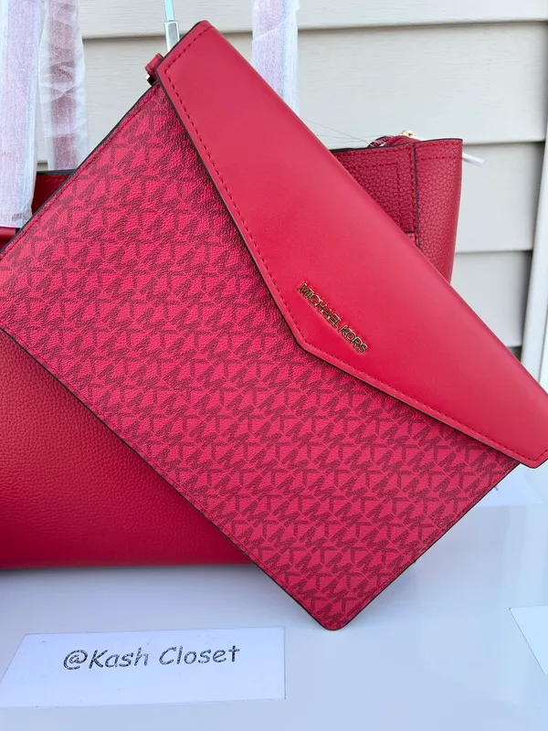 Michael Kors Maisie Large 3 in 1 Leather Tote Bag - Flame Red - Image 7