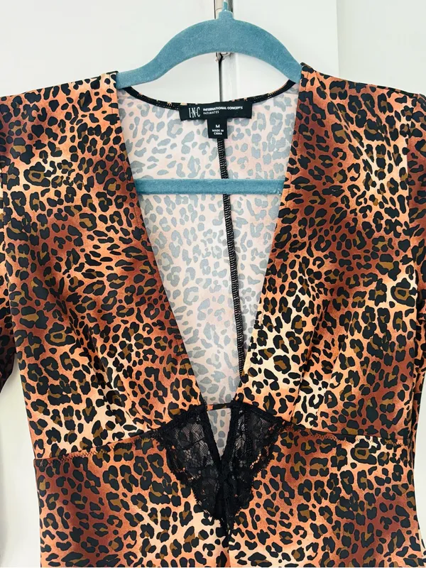 INC International Concepts Leopard Print bodysuit size M Brown Size M - Image 2