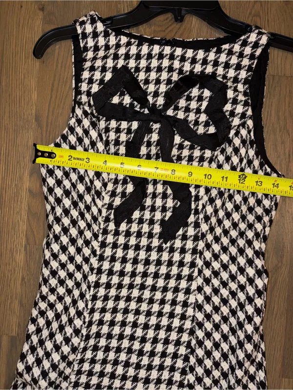 NWT En Saison Houndstooth Tweed Bow Mini Dress Black White Size S - Image 3