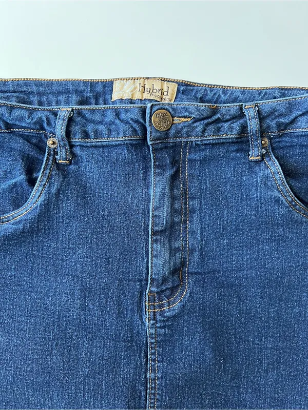 Hybrid & Company Plus Size 22 Stretch Denim Pencil Mini Skirt Dark Wash - Image 6