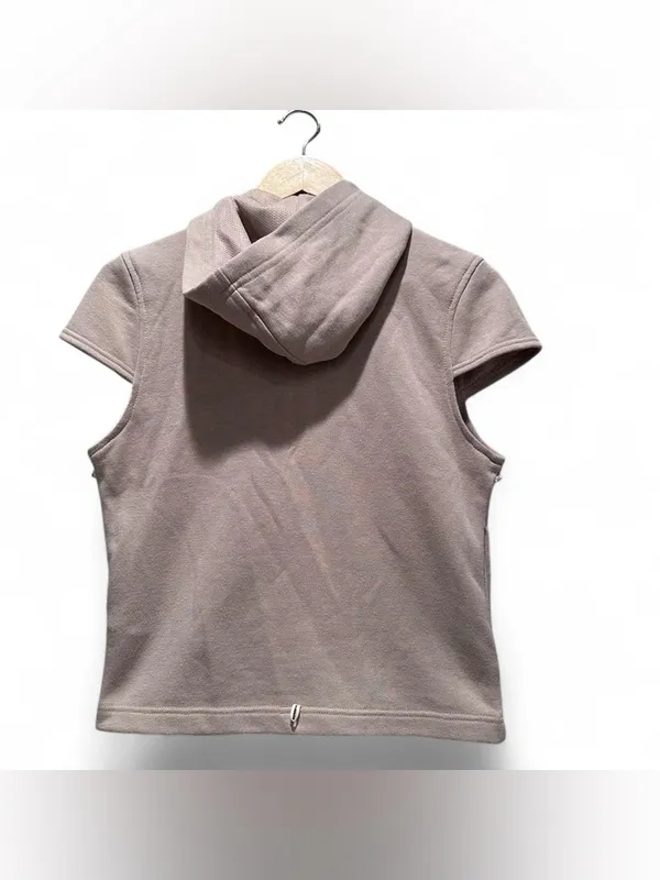 Harley Davidson Vintage‎ Y2K Sleeveless Hoodie Vest Beige Zip Up Womens Medium - Image 2