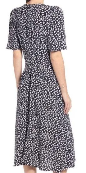 Something Navy Strong Shoulder Floral Midi Dress - Image 2