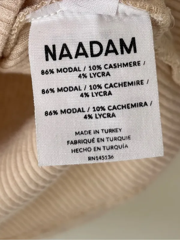 NAADAM Tan Ribbed Short Sleeve Top Cashmere Blend Slightly Cropped Loose Fit - Image 5