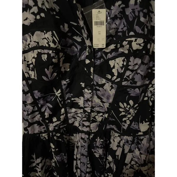 By Anthropologie Corset Mini Dress Black Motif Floral Button Front Size‎ 14 NEW - Image 5