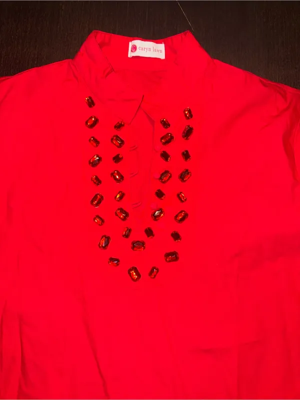 Caryn Lawn Red Embellished V-Neck Pocketed Mini Dress Size 2 (6-12) - Image 9