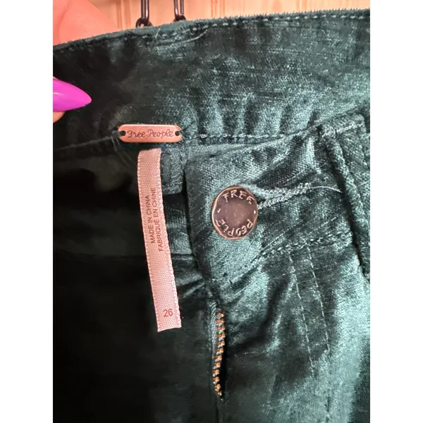 Free People Stretch Velvet Cropped Pants Green Soft Luxurious Womens Size 26 - Image 6