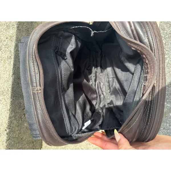 Davis King Vintage Dark Brown Patina Leather Mini Rucksack Flap Zipper Pockets - Image 14