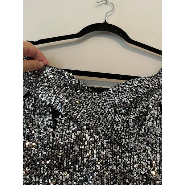 Lulu’s Once in a Lifetime Silver Sequin Off-the-Shoulder Mini Dress Size XS - Image 7