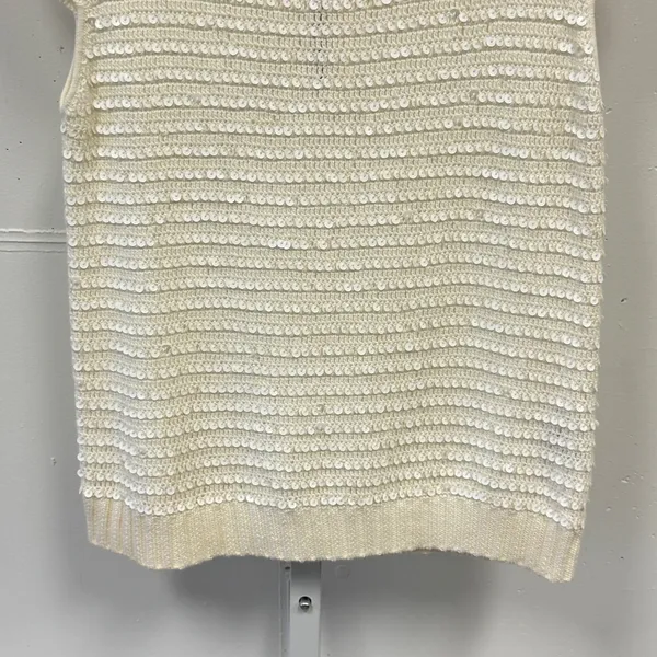 Alice + Olivia Ivory Sequin Knit Top Sweater Back Zip C211743920 Cream S Holiday - Image 4