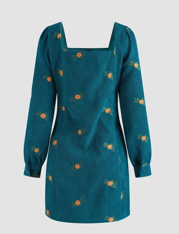 Cider Floral Embroidered Corduroy Mini Dress - Image 2