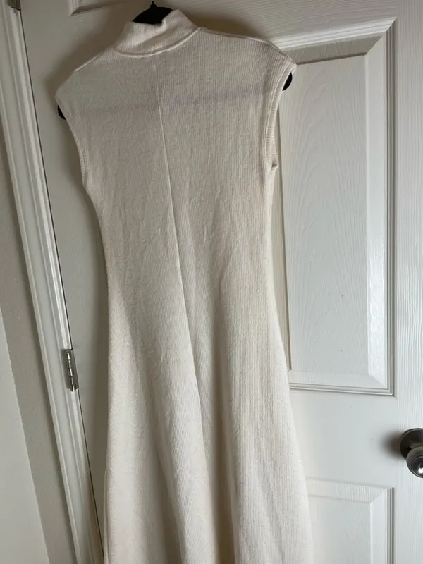 Zara Cream Ribbed Knit High Neck Sleeveless Midi Dress - Size Small - Image 6