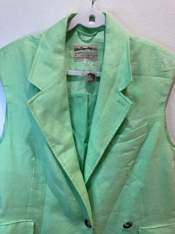 Free People NWOT 100% Linen Vest Green Light Lime Bright‎ Young Things Size M - Image 8