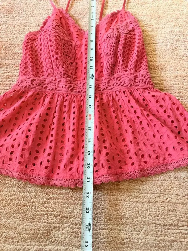 Japna Red Cotton Eyelet Lace Peplum Tank Top Adjustable Straps Size S - Image 3