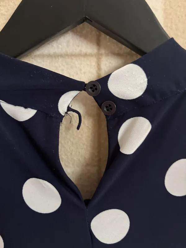 Banana Republic Tommy Hilfiger Navy and White Polka Dot Blouse - Image 2