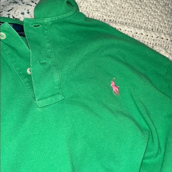 POLO Ralph Lauren Green Polo Shirt with pink horse logo for men size large - Image 5