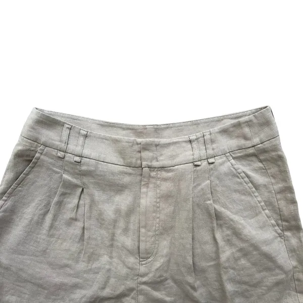 Free People Linen Chelsea Pleated Shorts Oatmeal Size 10 High Rise Tailored - Image 3