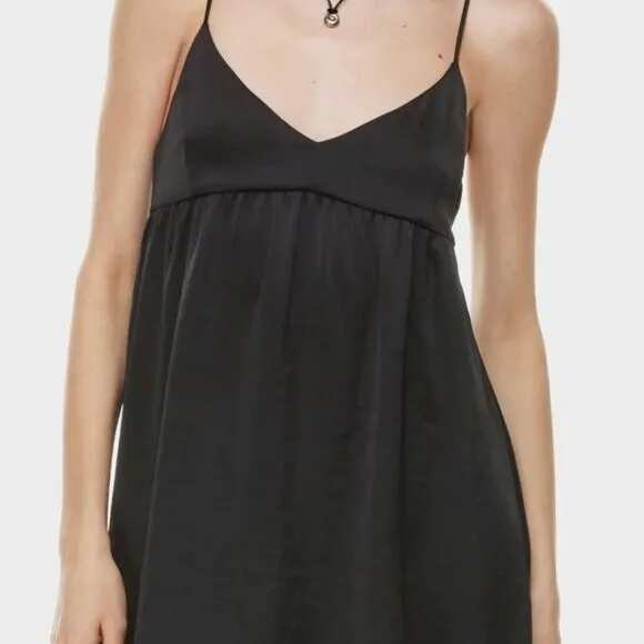 Aritzia Wilfred Black Satin Babydoll Mini Dress‎ - Image 4