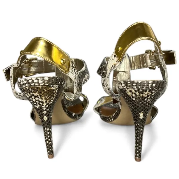 Steve Madden Snake print & Gold T-Strap Dress Sandals baddie sexy Reya Natural - Image 4