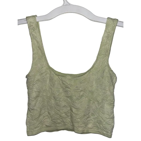 Anthropologie Light Green Hannah Seamless Textured Crop Tank S/M Floral - Image 3