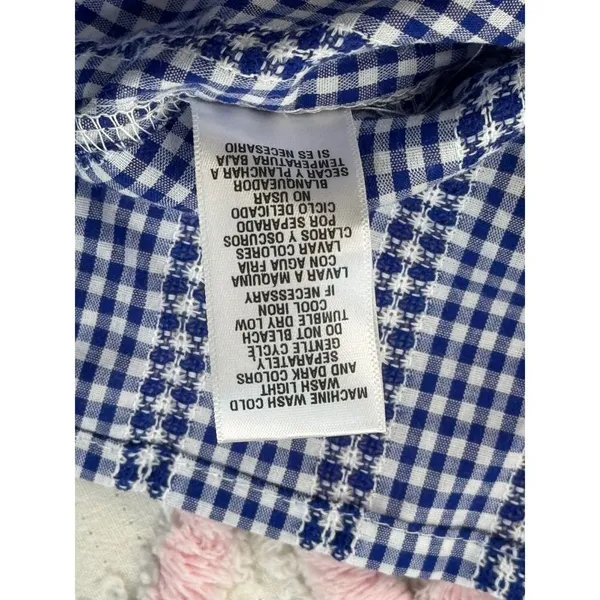 Leo & Nicole Blue‎ Gingham Cotton Blouse 3/4 Puff Sleeve Tie Neck Top Xl NEW - Image 9