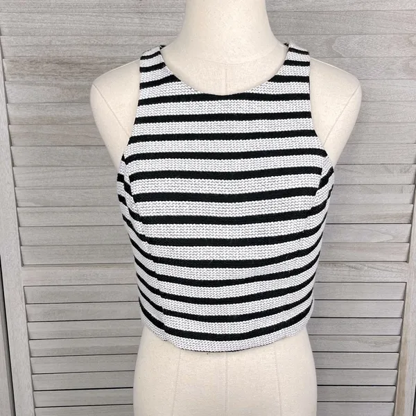 EXPRESS Knit Skirt Set Black & White Stripes Tank & Mini Skirt-2/Small - Image 2