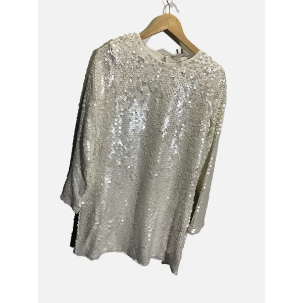 Future Collective Dress Women White Sequin Long‎ Sleeve Mini Party Sparkle XL - Image 3