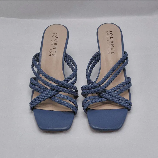 Journee Collection Baylen Wedge Sandals Women's 7.5 Blue Slip On Casual Shoes - Image 2