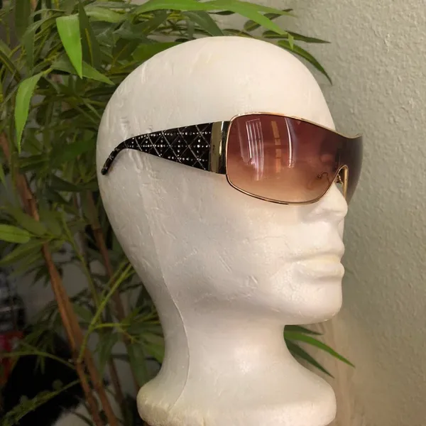 2000s Y2K Baddie Black Brown ombre gold tiny vintage statement piece sunglasses rhinestone details - Image 3