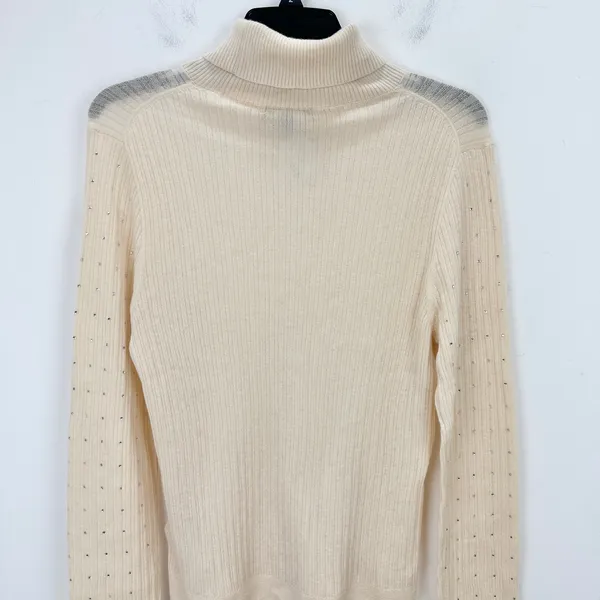 J.Crew Featherweight Cashmere Turtleneck Sweater Rhinestones Buttercream XL NWT - Image 13
