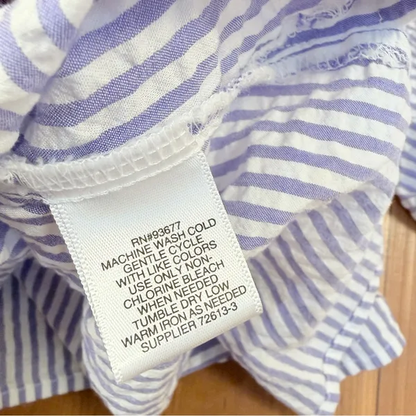 Blue White Striped Seersucker Coastal Blouse Bell Sleeve Scoop Neck Size M/L - Image 10