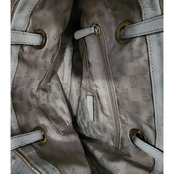 MIchael Kors Signature Jet Set Logo Canvas Shoulder Tote Bag Mocha‎ Leather Trim - Image 3